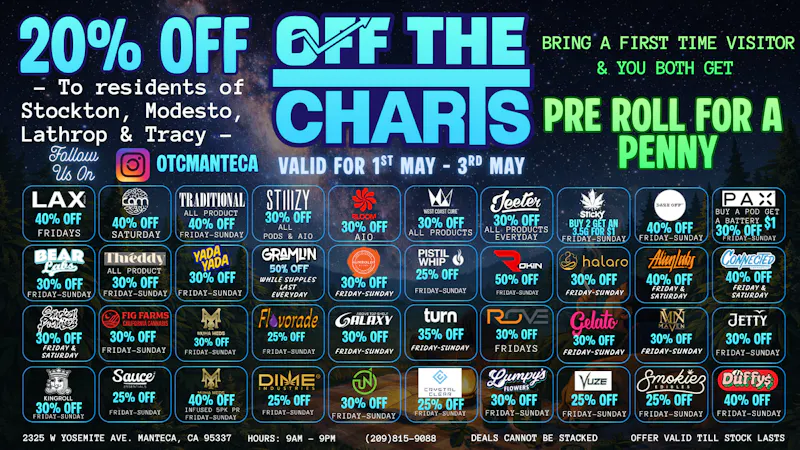 Off the Charts - Manteca Weekend LIFT-OFF deals! 🚀
