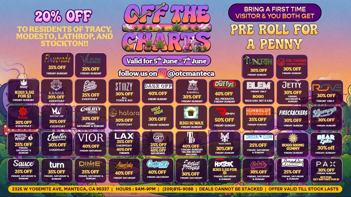 Off the Charts - Manteca ENDLESS FLOWER!! ENDLESS DEALS!!