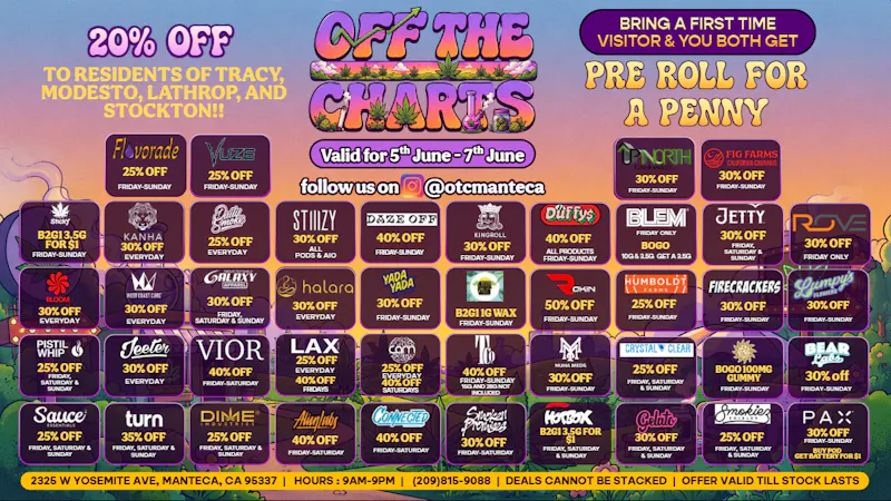 Off the Charts - Manteca ENDLESS FLOWER!! ENDLESS DEALS!!