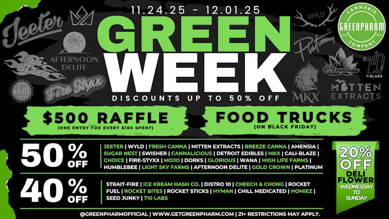 Green Pharm - Detroit - Recreational! 🦃50% OFF Deals!🥳Green Week Specials🍗