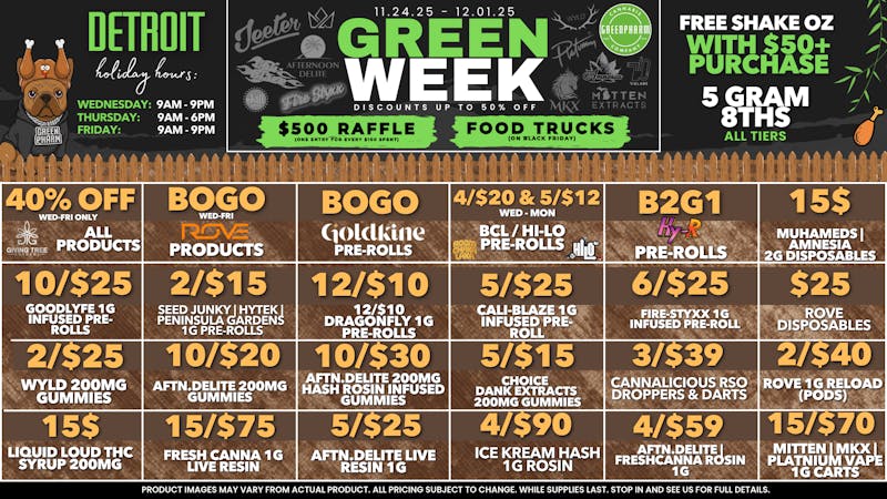 Green Pharm - Detroit - Recreational! 🦃🍗50% OFF First Time Customers!🍗🦃