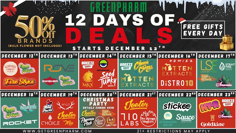 Green Pharm - Traverse City - Recreational & Medical 🎁🎄12 DAYS OF DEALS & GIFTS🎁 50% OFF SPECIALS!!