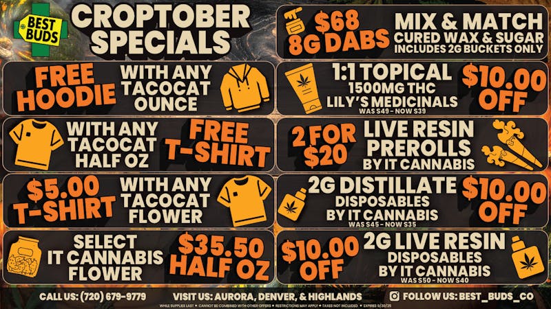 Best Buds - Aurora DIA 🎃💨 FREE HOODIE WITH ANY TACOCAT OUNCE