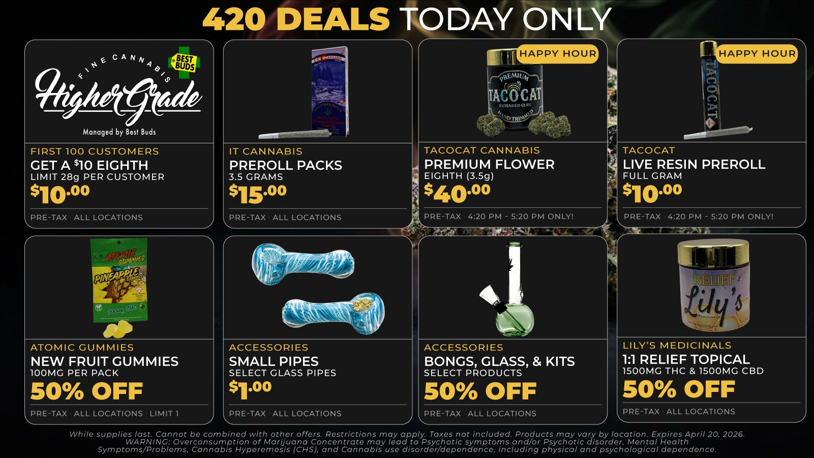 Higher Grade by Best Buds - Cherry Hills One Day Only 420 Deals 🔥💨 Happy 4/20 Denver!