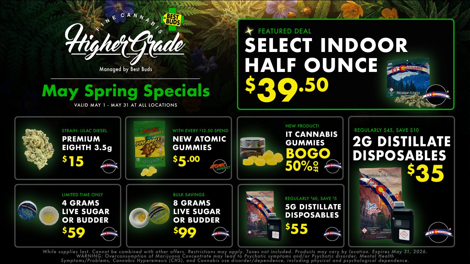 Higher Grade by Best Buds - Downtown $39.50 Select Half OZ 🌿 2g Distillate Vapes $35☀️