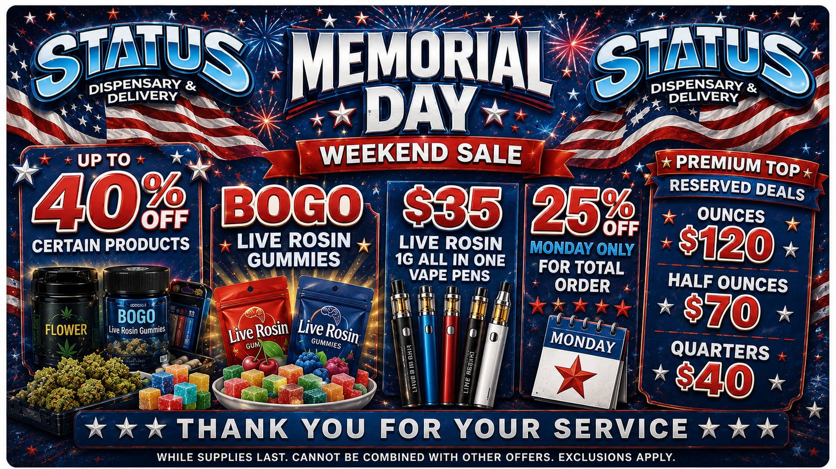 Status Delivery Memorial Day sale