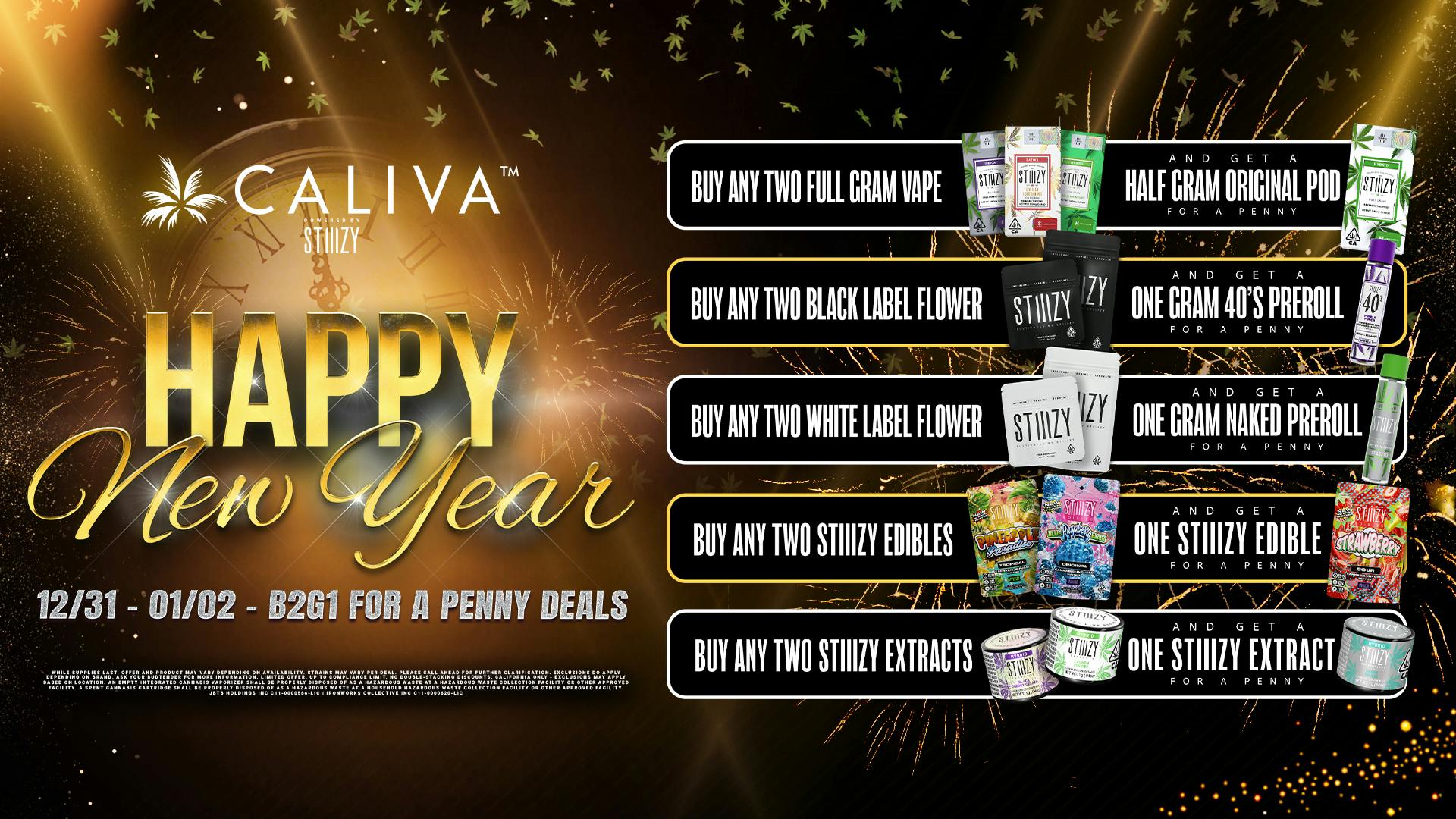 Caliva Happy New Year! Buy 2 Get 1 for a Penny 🍾