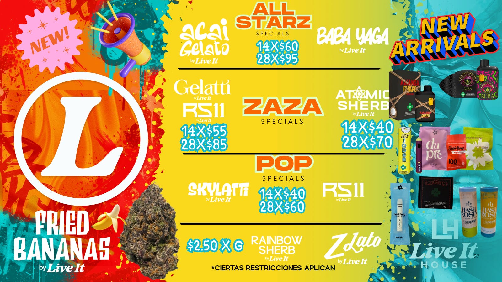 Live It House G'S desde $2.50 Onzas desde $60 / $70/ $85 y $95