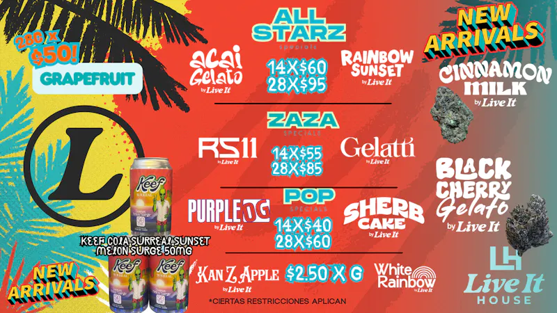 Live It House G'S desde $2.50 Onzas desde $50/60/ $70/ $85 y $95