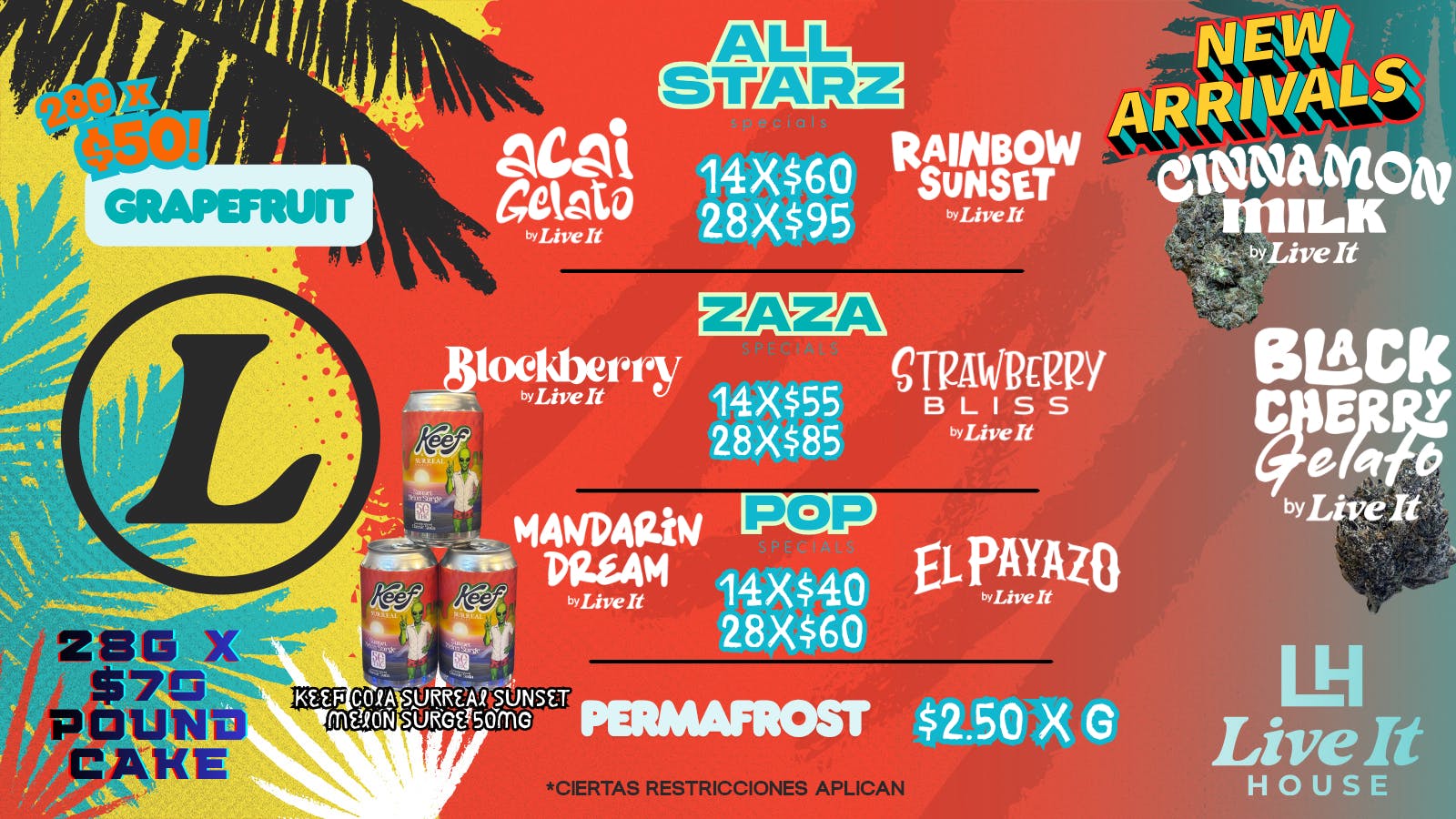 Live It House ⭐ Onzas desde $60, $70, $85 y $95 | G's desde $2.5