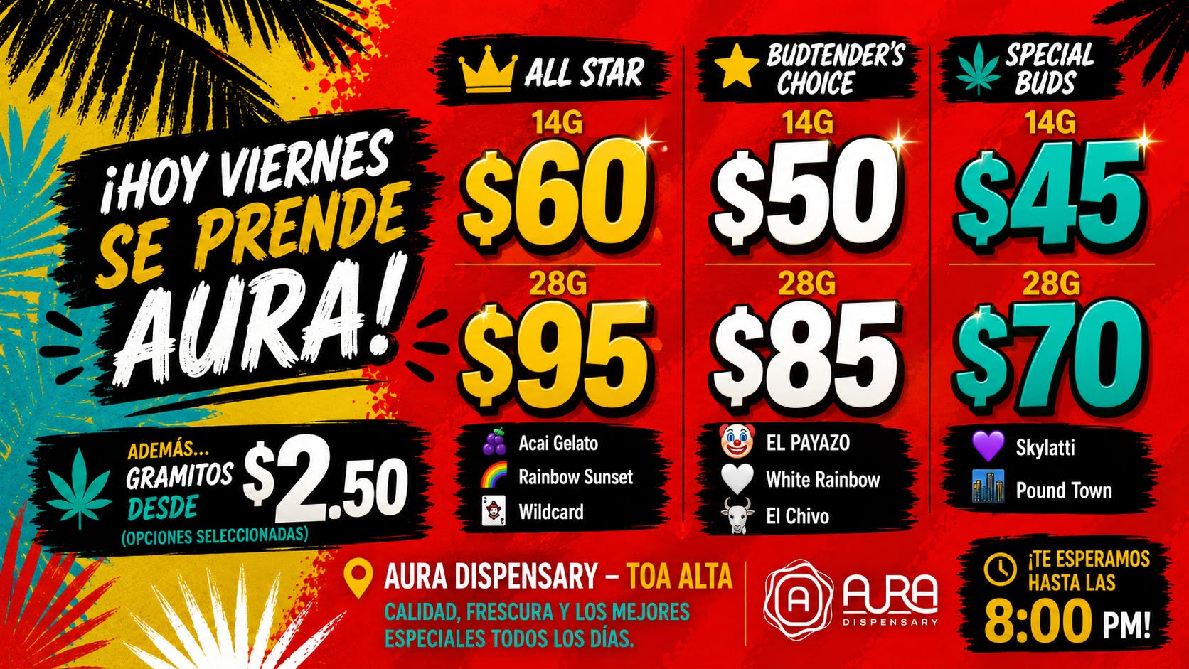 Aura 4 X $10 - 8G X $20 - 14G X $35 - 28G X $65
