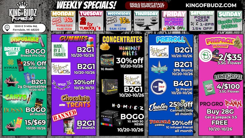 King of Budz - Ferndale Weekly Deals 🎉 (10/20-27)