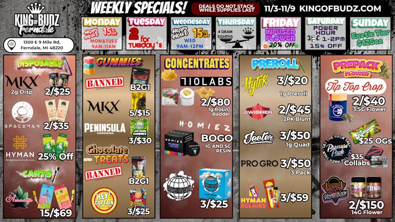 King of Budz - Ferndale Weekly Deals 🎉 (11/3-11/9)