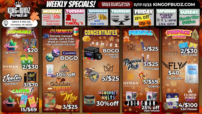 King of Budz - Ferndale Weekly Deals 🎉 (11/17-11/23)