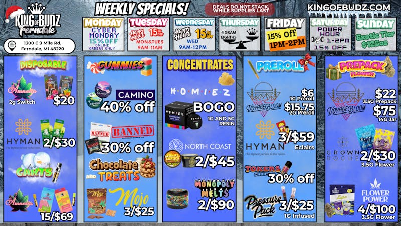 King of Budz - Ferndale Weekly Deals 12/1-12/6