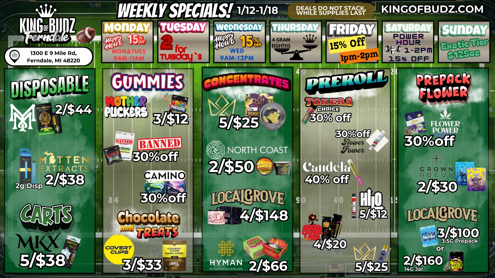 King of Budz - Ferndale Weekly Deals 🏈 (1/12-1/18)