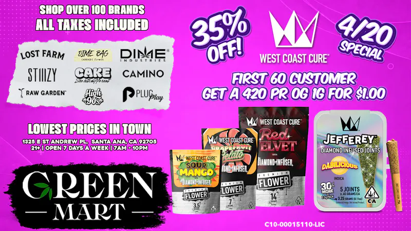Green Mart West Coast Cure 4/20 Deal