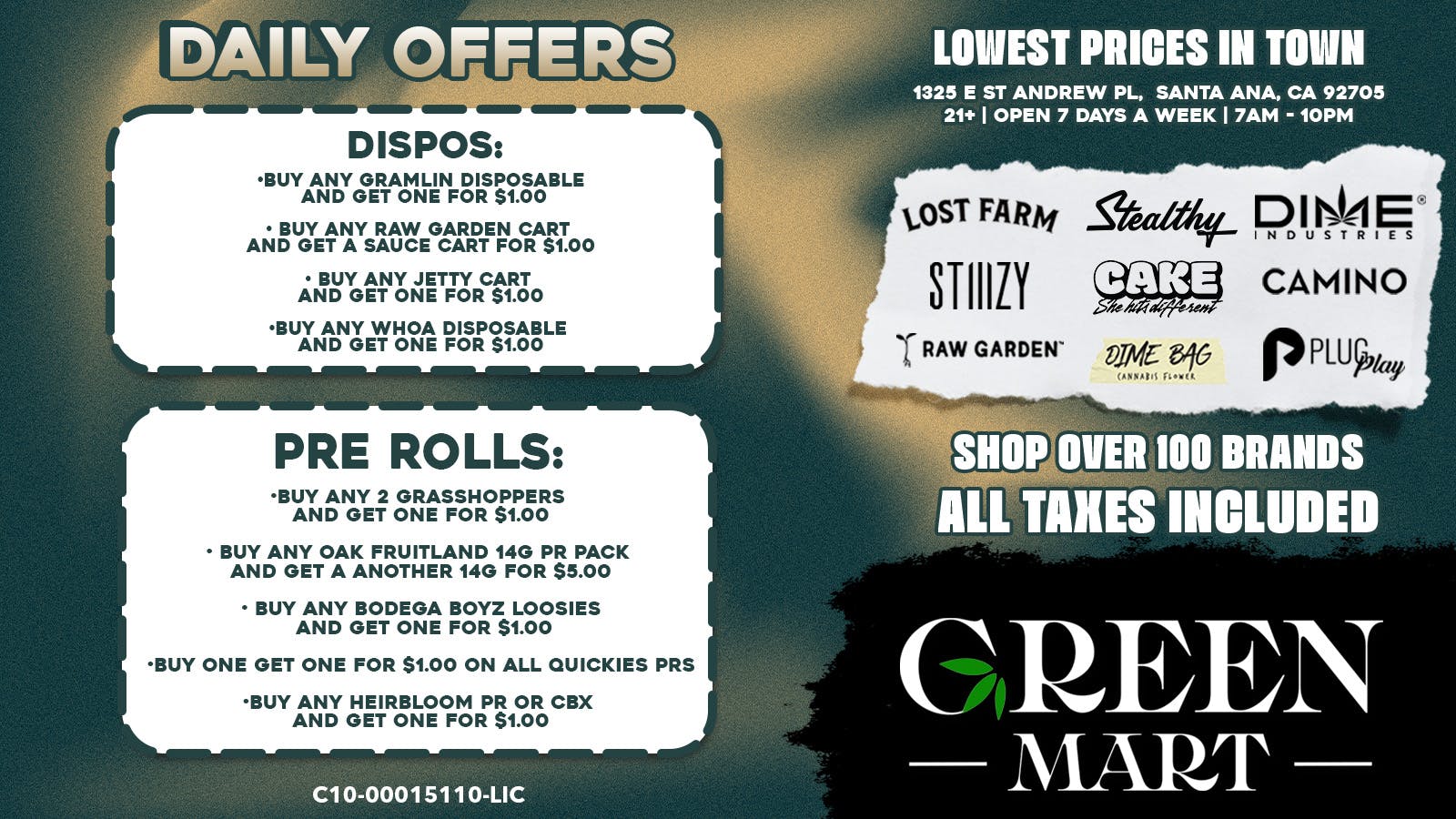 Green Mart B.O.G.O on Pre Rolls and Disposables