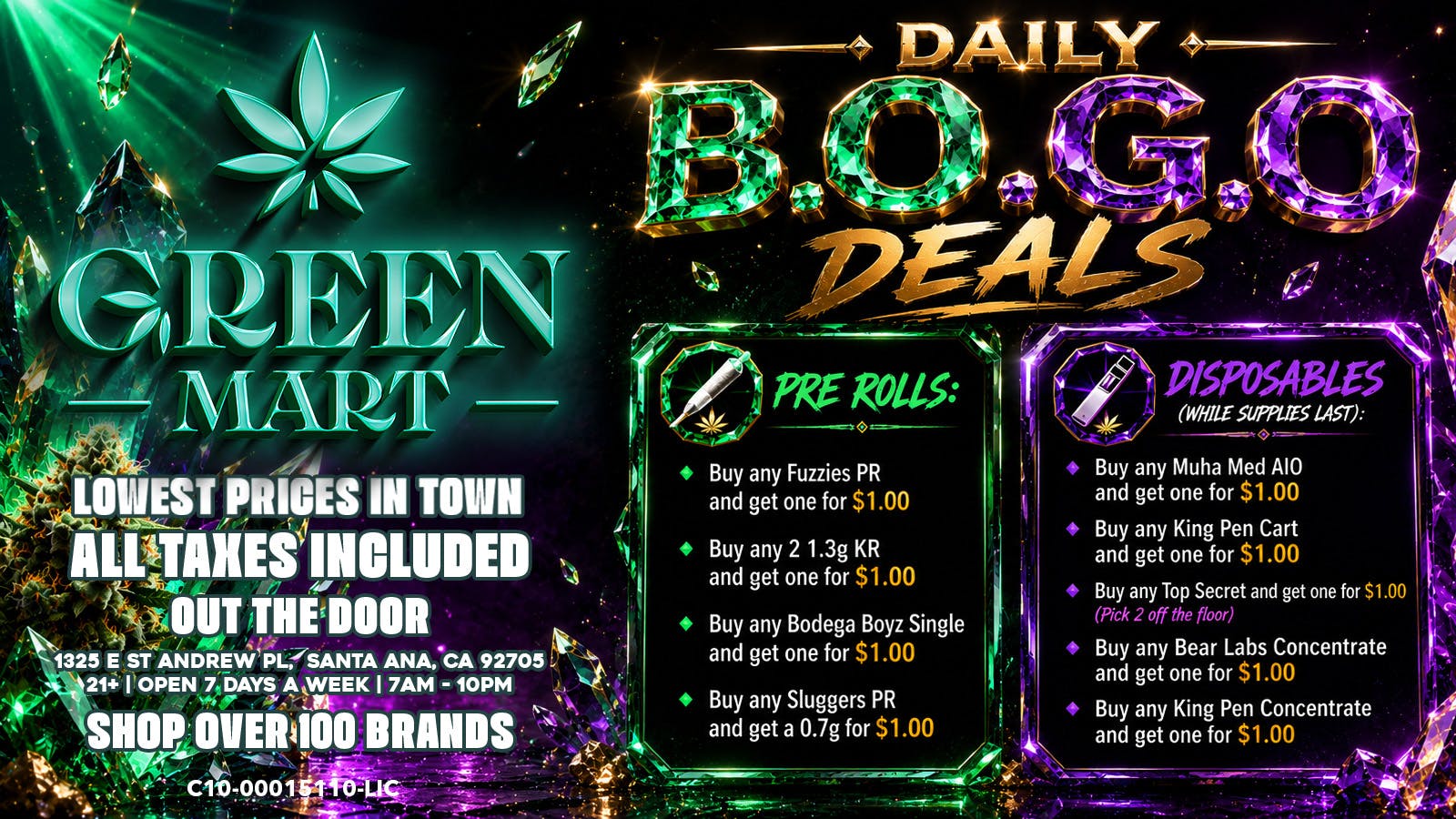 Green Mart BOGO Deals On Pre Rolls and Disposables