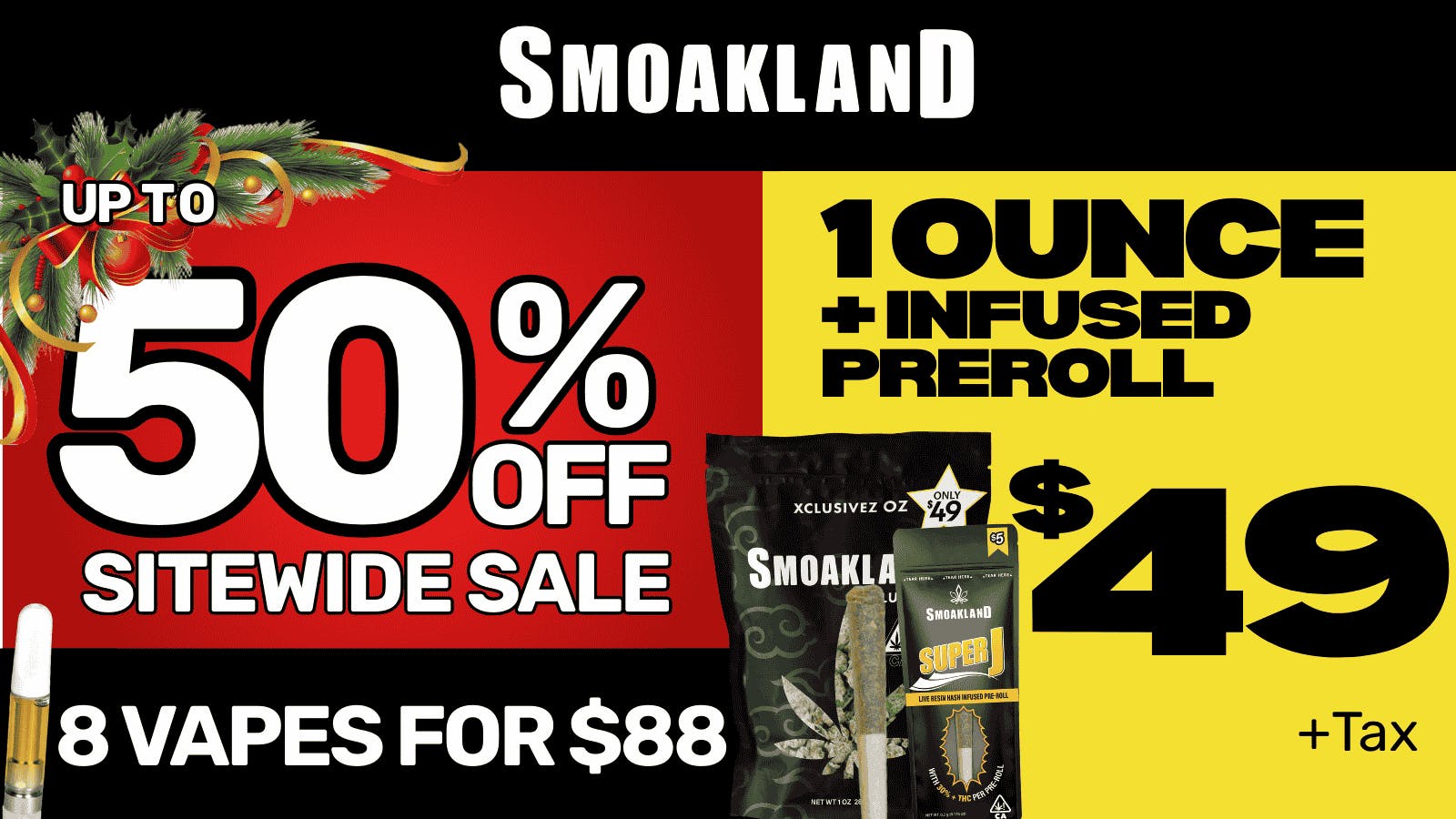 Smokeland Weed Delivery $49 Ounce + 1 Preroll 🔥 8 Faderz Vapes for $88