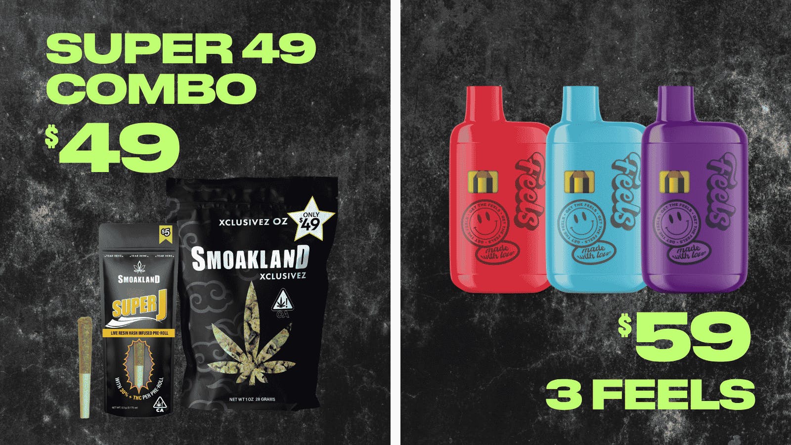 Smoakland Weed Delivery - South San Francisco 3 Feels Vapes - $59 + Super X combo - $49