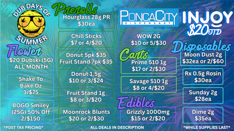 Ponca City Dispensary Dub Days of Summer/Sept Deals