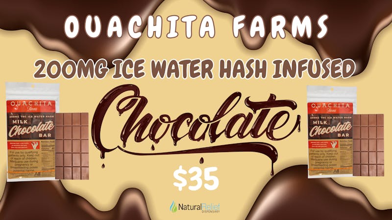 Natural Relief Dispensary 200MG Hash Infused Chocolate Bar - Ouachita Farms
