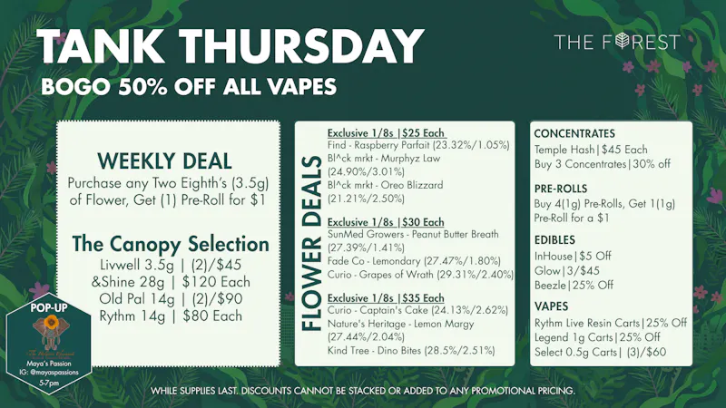 The Forest Baltimore Tank Thursday BOGO 50% Off All Vapes