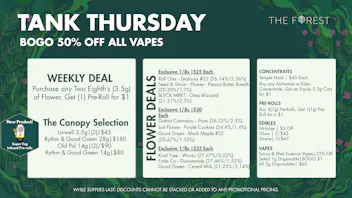 The Forest Baltimore Tank Thursday BOGO 50% Off All Vapes