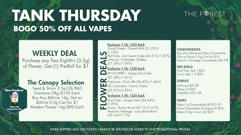 The Forest Baltimore Tank Thursday BOGO 50% Off All Vapes