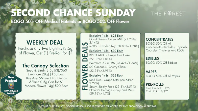 The Forest Baltimore Second Chance Sunday BOGO 50% Off All Flower