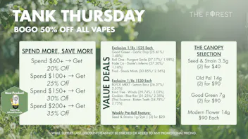 The Forest Baltimore Tank Thursday BOGO 50% Off All Vapes