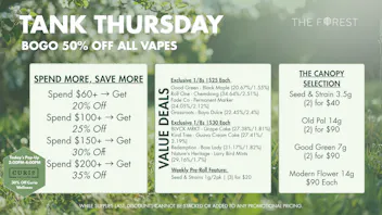 The Forest Baltimore Tank Thursday BOGO 50% Off All Vapes
