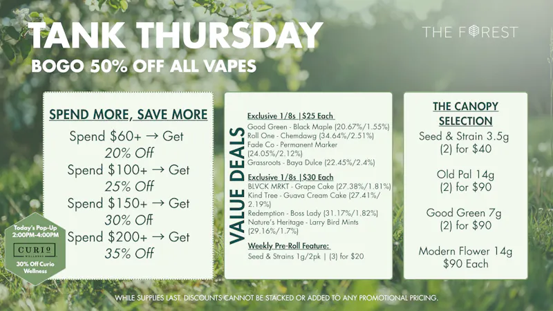 The Forest Baltimore Tank Thursday BOGO 50% Off All Vapes