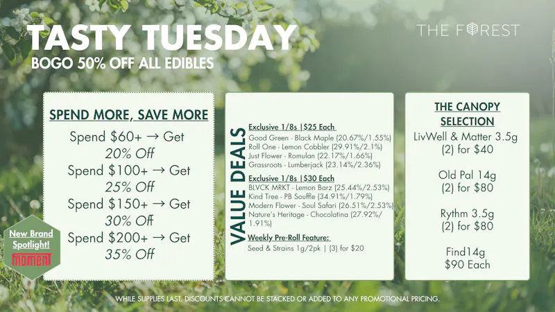 The Forest Baltimore Tasty Tuesday BOGO 50% Off Edibles