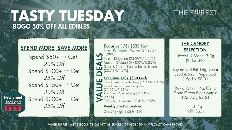 The Forest Baltimore Tasty Tuesday BOGO 50% Off Edibles