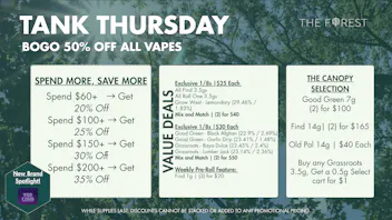 The Forest Baltimore Tank Thursday BOGO 50% Off All Vapes