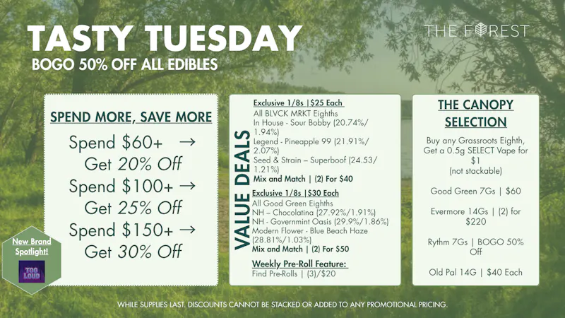 The Forest Baltimore Tasty Tuesday BOGO 50% Off Edibles