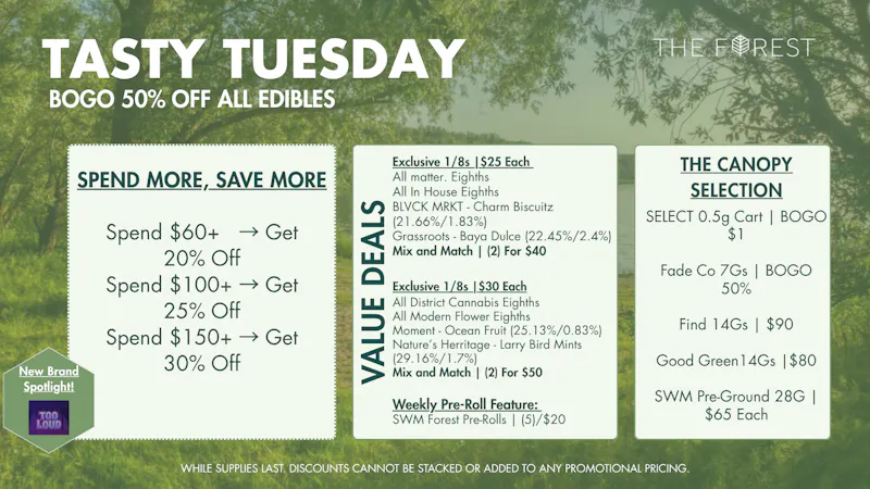 The Forest Baltimore Tasty Tuesday BOGO 50% Off Edibles