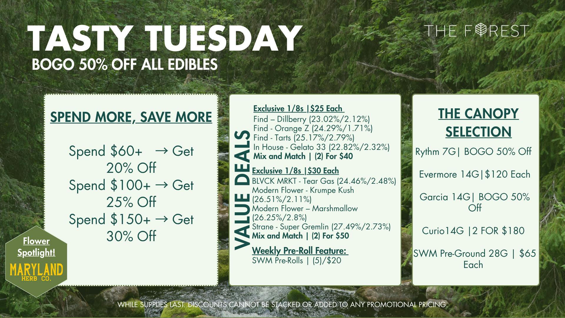 The Forest Baltimore Tasty Tuesday BOGO 50% Off All Edibles