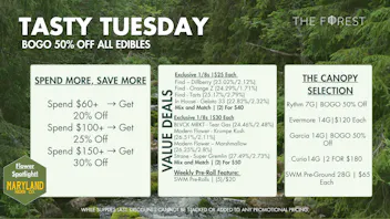 The Forest Baltimore Tasty Tuesday BOGO 50% Off All Edibles