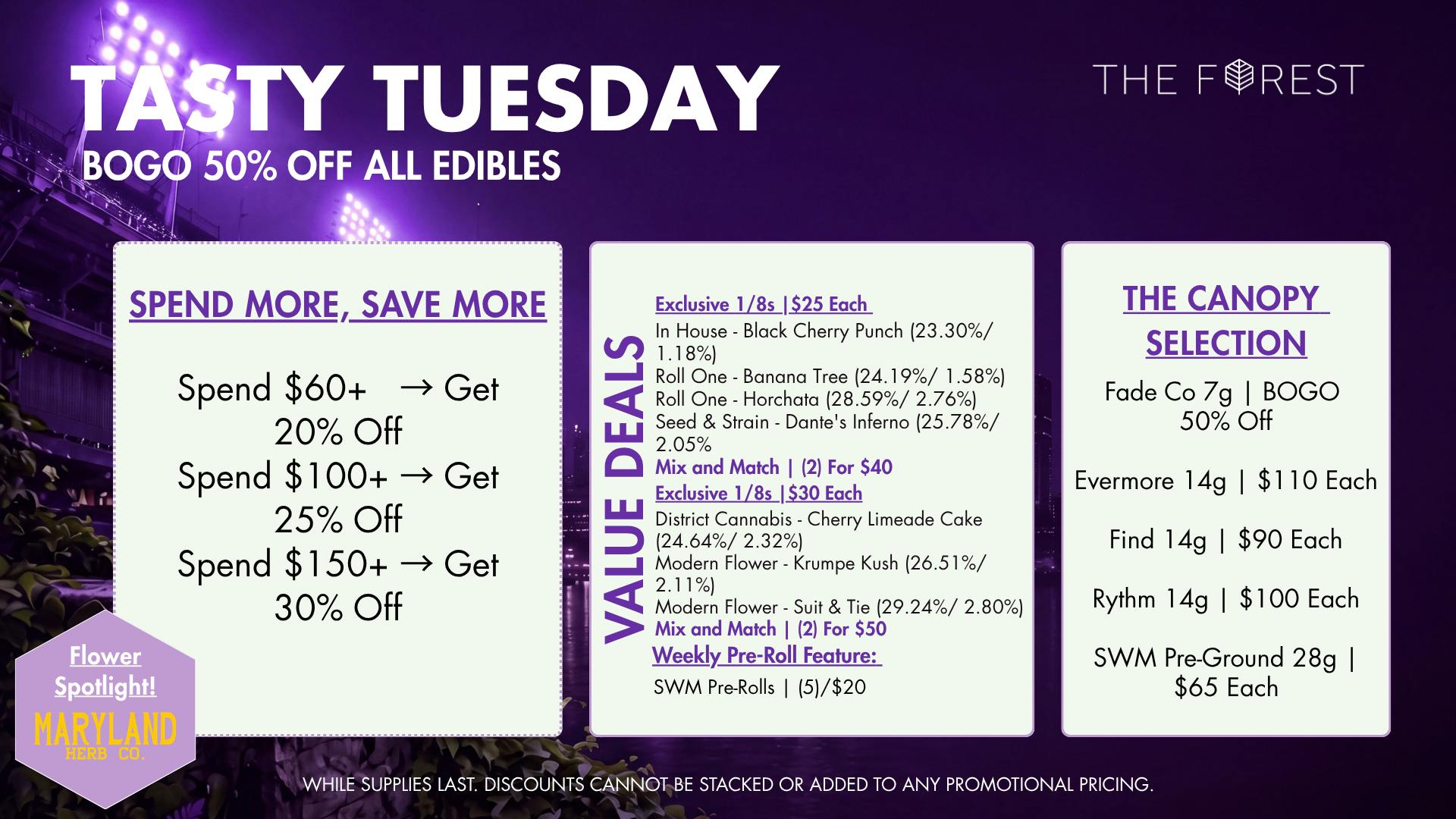 The Forest Baltimore Tasty Tuesday BOGO 50% Off All Edibles