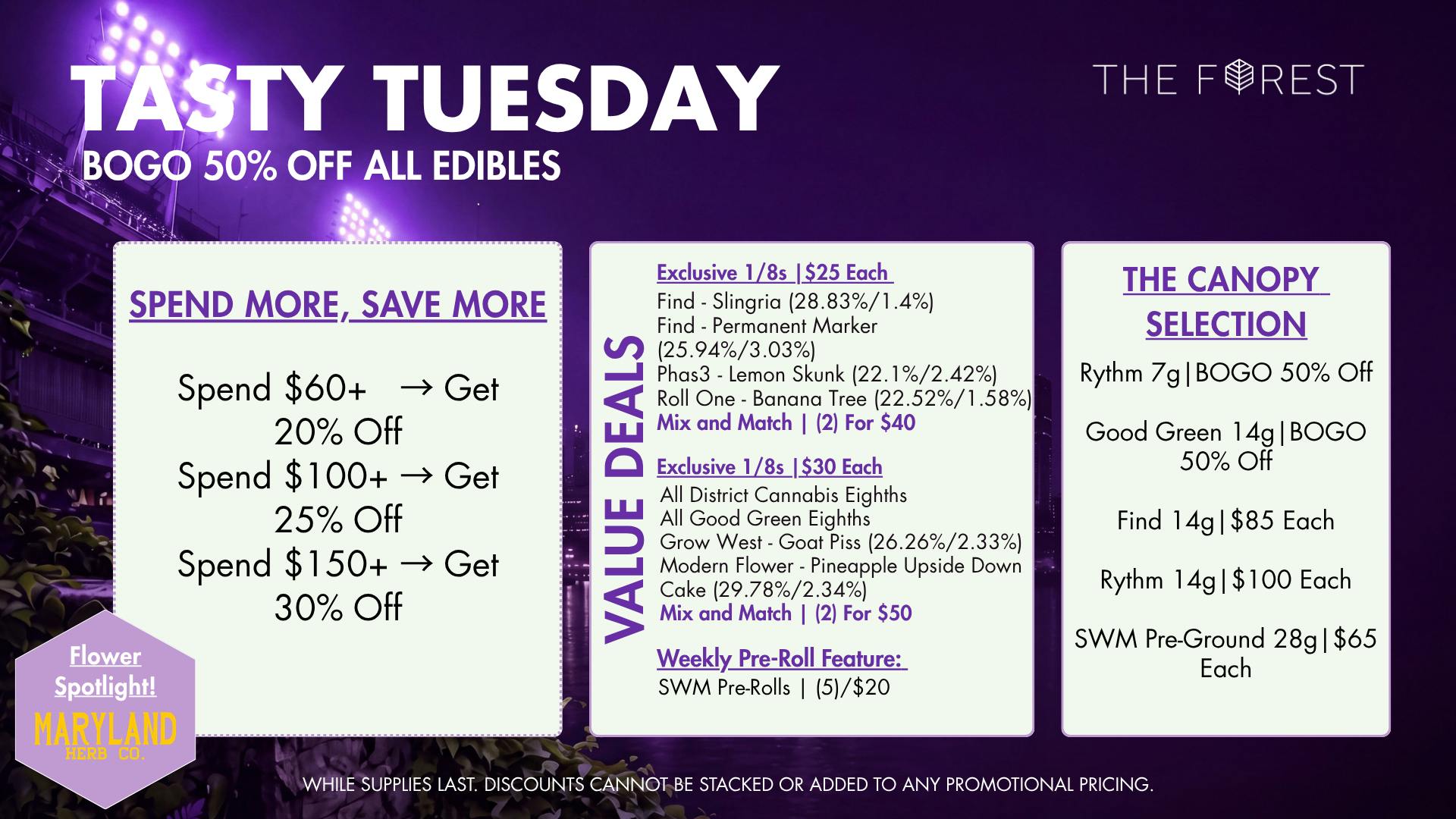 The Forest Baltimore Tasty Tuesday BOGO 50% Off Edibles