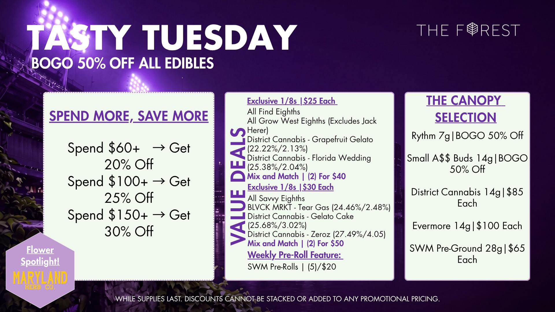 The Forest Baltimore Tasty Tuesday BOGO 50% Off All Edibles