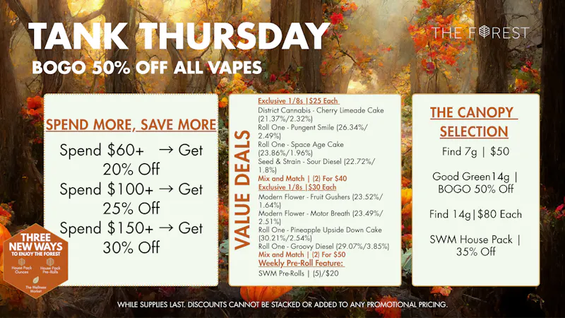 The Forest Baltimore Tank Thursday BOGO 50% Off All Vapes