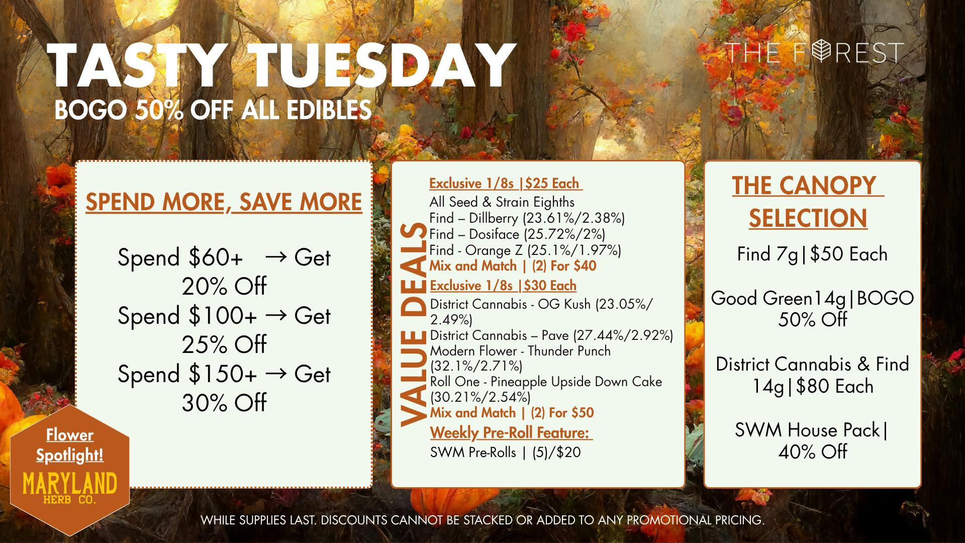 The Forest Baltimore Tasty Tuesday BOGO 50% Off All Edibles