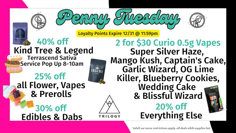 Trilogy Wellness 2 FOR $30 0.5G VAPES BY CURIO + 40% OFF KIND TREE