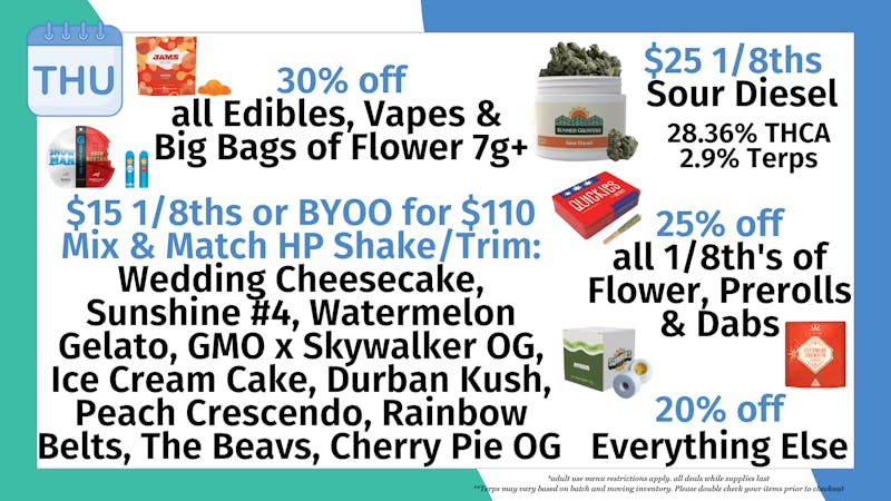 Trilogy Wellness 25% off all 1/8th's of Flower, Prerolls & Dabs