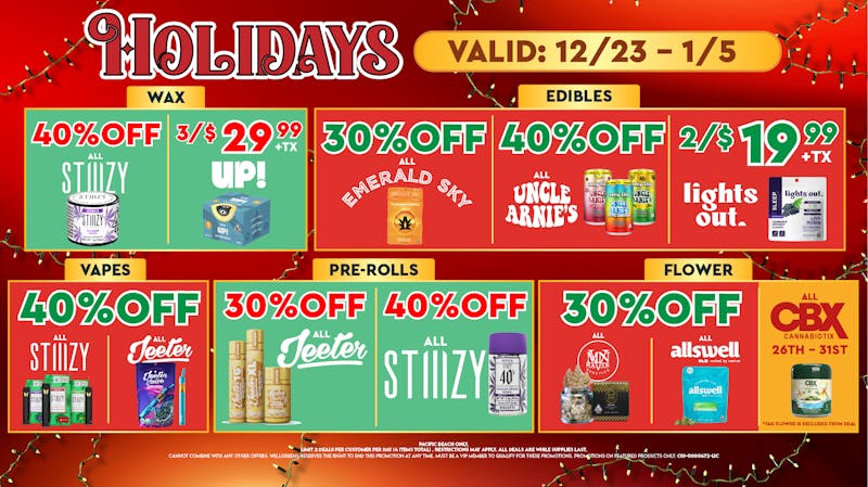 Wellgreens - Pacific Beach - Marijuana Weed Dispensary Holiday Week Deals