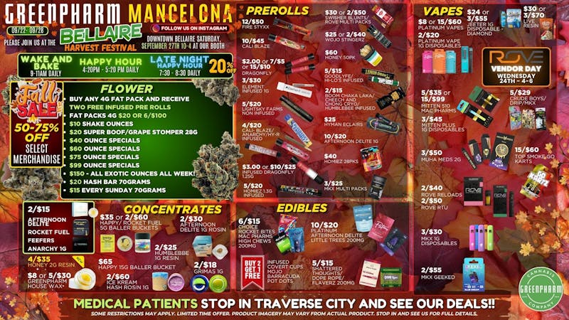 Green Pharm - Mancelona -Recreational FALL SALE 50-75% OFF!!💥😀👍🏈🍁🍁
